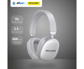 HEADSET BLUETOOTH 5.4 AWEI AT7 COM HIFI DE ALTA PERFORMANCE PRATA