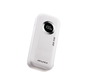 POWER BANK AWEI PA-9 22,5W COM CABO RETRÁTIL INTEGRADO 10000MAH BRANCO