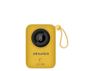 POWER BANK AWEI P23K 22,5W COM BATERIA DE LONGA DURAÇÃO 10000MAH AMARELO
