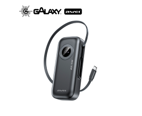 POWER BANK AWEI PA-9 22,5W COM CABO RETRÁTIL INTEGRADO 10000MAH PRETO