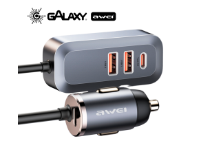CARREGADOR VEICULAR AWEI C-835 100W 4 PORTAS USB CARREGAMENTO RÁPIDO CINZA
