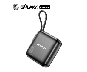 POWER BANK AWEI P86K 22,5W COM CABO INTEGRADO 10000MAH PRETO