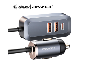 CARREGADOR VEICULAR AWEI C-835 100W 4 PORTAS USB CARREGAMENTO RÁPIDO CINZA