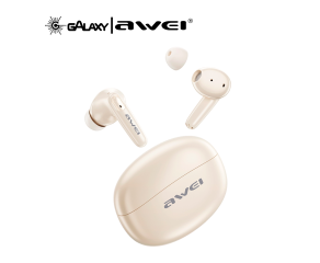 FONE DE OUVIDO BLUETOOTH 5.3 AWEI T90 COM REDUÇÃO DE RUÍDO COM DUPLO ENCAIXE OFF WHITE