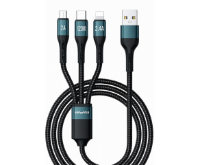 CABO DE DADOS E CARREGAMENTO AWEI CL-972 3 EM 1 LIGHTNING/ TYPE-C/ MICRO USB PRETO