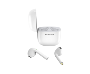 Fone bluetooth AWEI T28 intra-auricular branco com audio estereo e design resistente