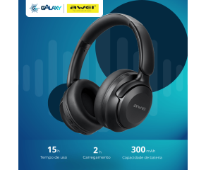 HEADSET BLUETOOTH AWEI A360BL COM BATERIA DE LONGA DURAÇÃO PRETO