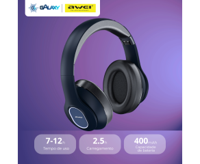 HEADSET BLUETOOTH AWEI A100BL BATERIA DE LONGA DURAÇÃO PRETO
