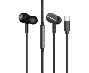 Fone de ouvido com fio AWEI TC 7 USB C preto microfone