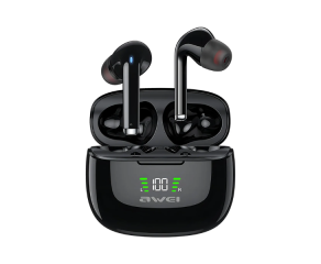 FONE DE OUVIDO BLUETOOTH AWEI TA8 TWS COM DISPLAY E CANCELAMENTO DE RUÍDO PRETO