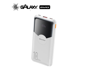 POWER BANK AWEI P65K 22,5W COM CABO INTEGRADO 10000MAH BRANCO