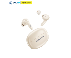 FONE DE OUVIDO BLUETOOTH 5.3 AWEI T90 COM REDUÇÃO DE RUÍDO COM DUPLO ENCAIXE OFF WHITE