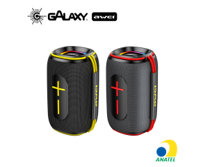 CAIXA DE SOM BLUETOOTH 5.3 AWEI KA9 15W COM SUBWOOFER PRETO E VERMELHO