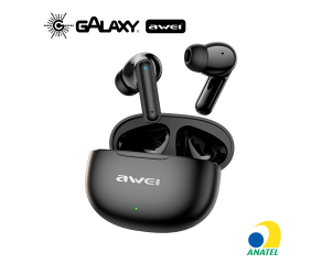 FONE DE OUVIDO BLUETOOTH AWEI T71 TWS INTRA-AURICULAR BATERIA DE LONGA DURAÇÃO IPX4 PRETO
